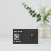 Carte De Visite Code QR Photographe Moderne Noir | Design Minimali (Debout devant)