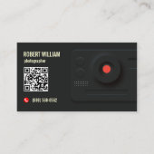 Carte De Visite Code QR Photographe Moderne Noir | Design Minimali (Devant)