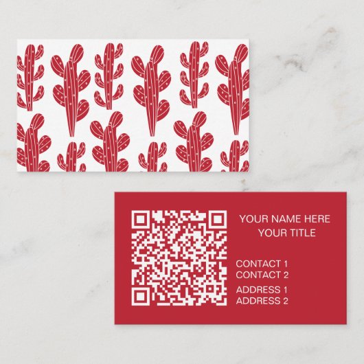 Carte De Visite Code QR Plante de cactus rouges (Devant / Derrière)