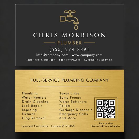 Carte De Visite Code QR Plombier Professionnel