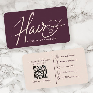 Carte De Visite Code QR Plum Coiffeur Écriture Élégante