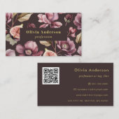Carte De Visite code QR Plum Dark Floral Féminin Chic (Devant / Derrière)