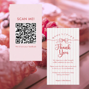 Carte De Visite Code QR pour avis Coquette rayée rose