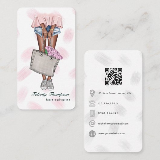 Carte De Visite Code QR pour horticulteur rose et bleu (Devant / Derrière)