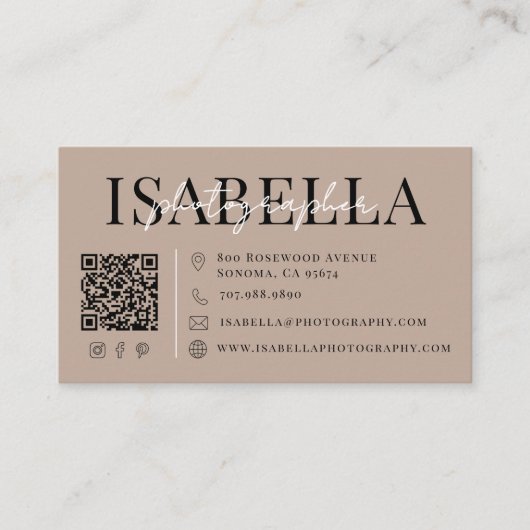 Carte De Visite Code QR pour photographe moderne (Devant)