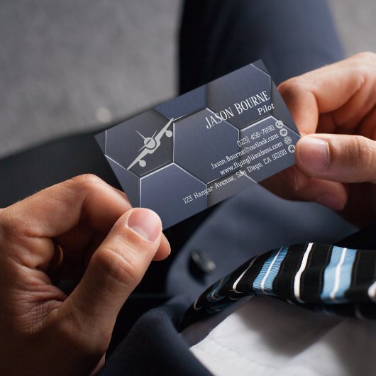 Carte De Visite Code QR professionnel, Aviation, Bleu argenté mode
