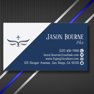 Carte De Visite Code QR professionnel Aviation Bleu marine Blanc