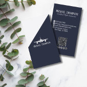 Carte De Visite Code QR professionnel Aviation Bleu marine Minimal