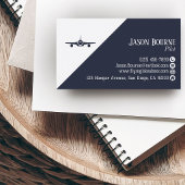 Carte De Visite Code QR professionnel Aviation Bleu marine Minimal