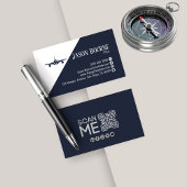 Carte De Visite Code QR professionnel Aviation Bleu marine Minimal