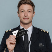Carte De Visite Code QR professionnel Aviation Pilote Noir et Blan