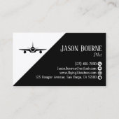 Carte De Visite Code QR professionnel Aviation Pilote Noir et Blan (Devant)