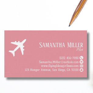 Carte De Visite Code QR Professionnel Aviation Rose Blanc Personna