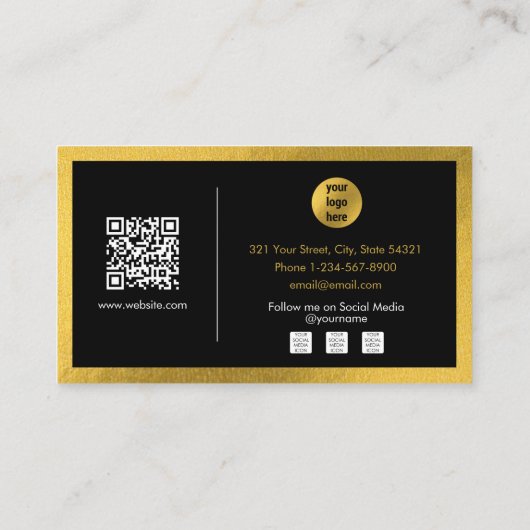 Carte De Visite Code QR professionnel Black Gold Signature Script (Dos)