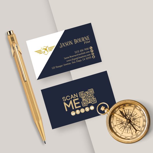 Carte De Visite Code QR professionnel bleu marine simple