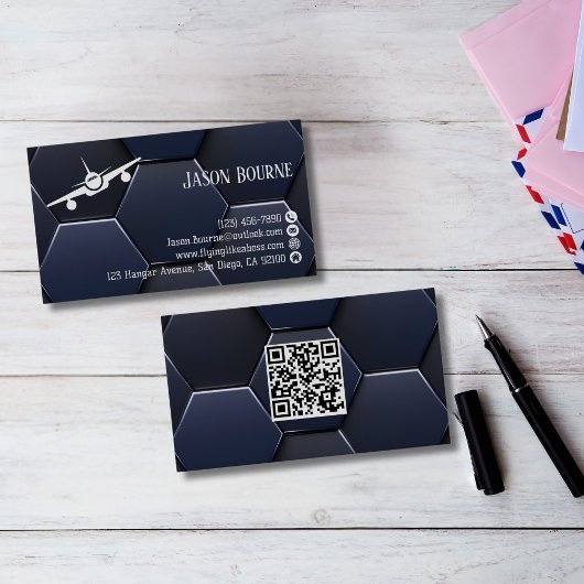 Carte De Visite Code QR professionnel bleu moderne