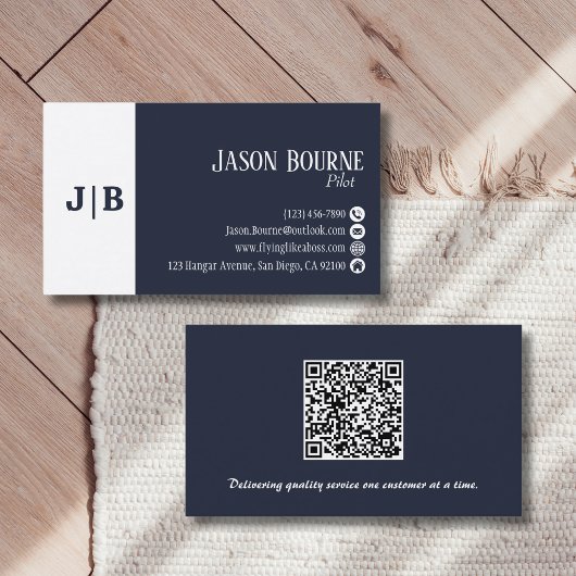 Carte De Visite Code QR professionnel bleu moderne simple