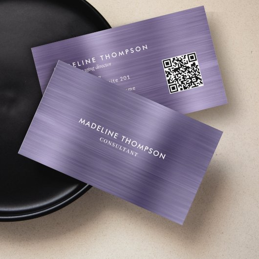 Carte De Visite Code QR professionnel brossé en métal de minuit vi