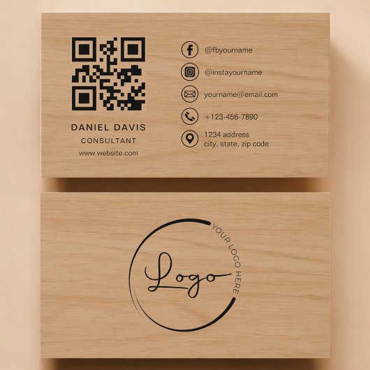 Carte De Visite Code QR professionnel Consultant Bois
