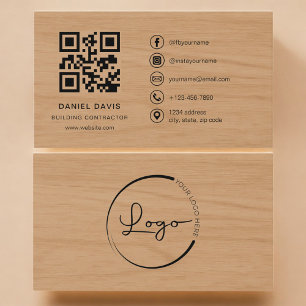 Carte De Visite Code QR professionnel de l'entrepreneur en constru