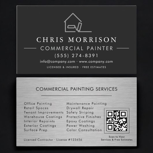 Carte De Visite Code QR Professionnel de Peinture Commerciale