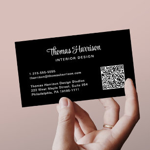 Carte De Visite Code QR professionnel de script élégant noir