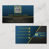 Carte De Visite Code QR Professionnel Dégradé Bleu et Or (Devant / Derrière)