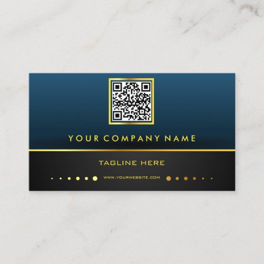 Carte De Visite Code QR Professionnel Dégradé Bleu et Or (Devant)