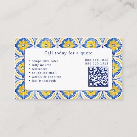 Carte De Visite Code QR professionnel des services de nettoyage (Dos)