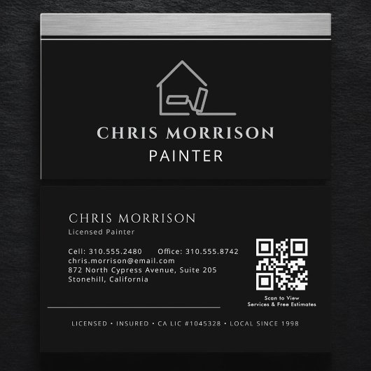 Carte De Visite Code QR professionnel d'un peintre moderne élégant