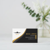 Carte De Visite Code QR professionnel Élégant Aviation Noir Or (Debout devant)