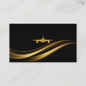 Carte De Visite Code QR professionnel Élégant Aviation Noir Or (Dos)