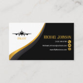 Carte De Visite Code QR professionnel Élégant Aviation Noir Or (Devant)