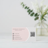 Carte De Visite Code QR professionnel élégant Blush rose gris (Debout devant)