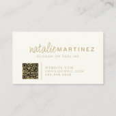 Carte De Visite Code QR Professionnel Élégant Crème Et Script Or (Dos)