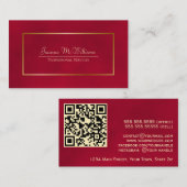Carte De Visite Code QR professionnel élégant Crimson Red & Gold (Devant / Derrière)