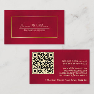 Carte De Visite Code QR professionnel élégant Crimson Red & Gold