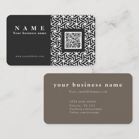 Carte De Visite Code QR professionnel élégant maillage noir (Devant / Derrière)