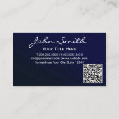 Carte De Visite Code QR professionnel élégant Marine Blue Metallic (Dos)