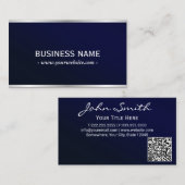 Carte De Visite Code QR professionnel élégant Marine Blue Metallic (Devant / Derrière)