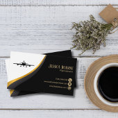 Carte De Visite Code QR Professionnel Élégant Noir Or Aviation