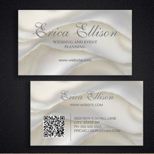 Carte De Visite Code QR Professionnel Élégant Perle