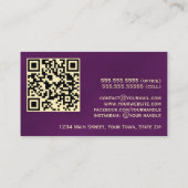 Carte De Visite Code QR professionnel élégant Plum Purple & Gold (Dos)