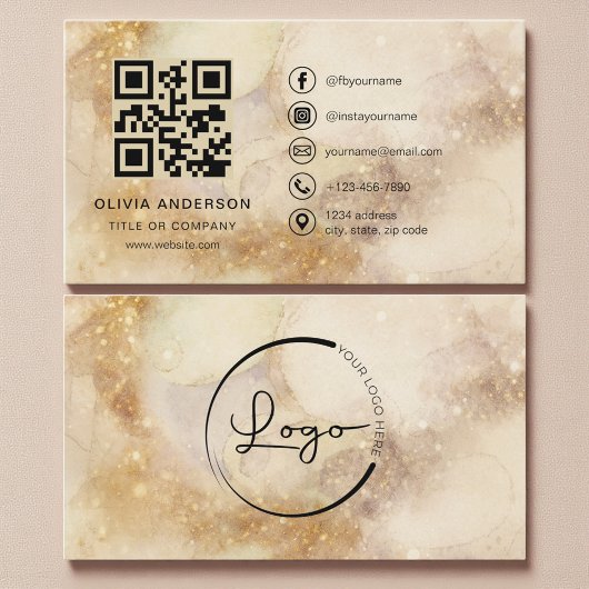 Carte De Visite Code QR Professionnel Entreprise Aquarelle