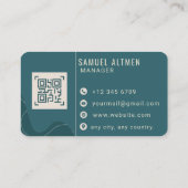 Carte De Visite Code QR Professionnel Luxe Sarcelle et Crème (Dos)
