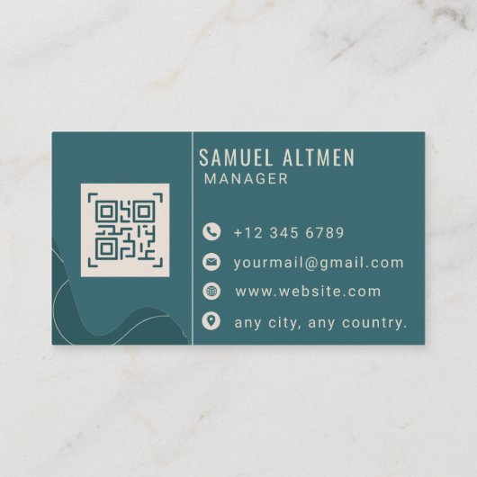 Carte De Visite Code QR Professionnel Luxe Sarcelle et Crème (Dos)