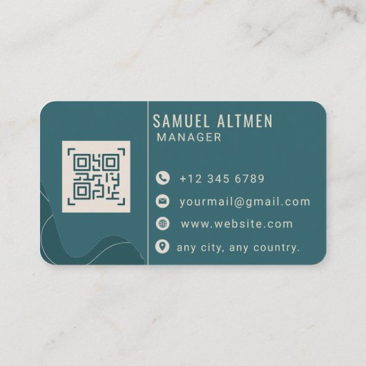 Carte De Visite Code QR Professionnel Luxe Sarcelle et Crème (Dos)