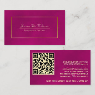 Carte De Visite Code QR professionnel Magenta & Gold élégant