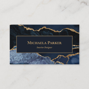 Carte De Visite Code QR professionnel Marine Blue Gold Agate