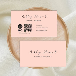 Carte De Visite Code Qr Professionnel Médias sociaux Blush Pink